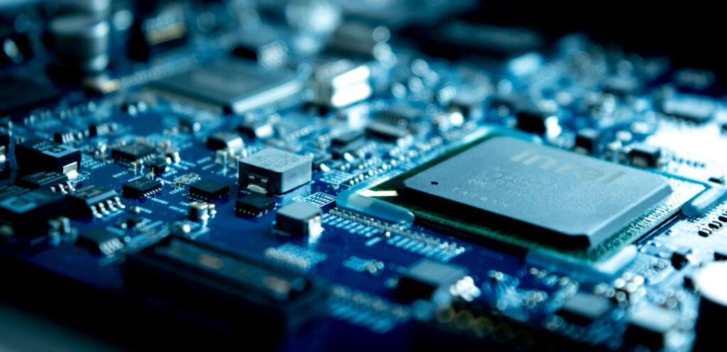 Close-up of a motherboard used to represent circuit board recycling services.