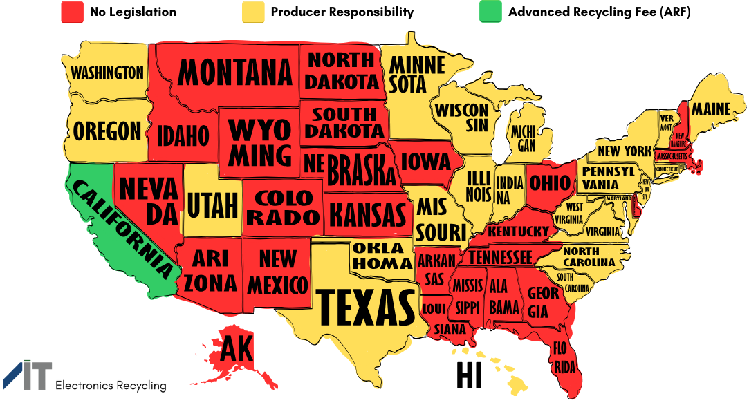 US Map of E-Waste Legislation
