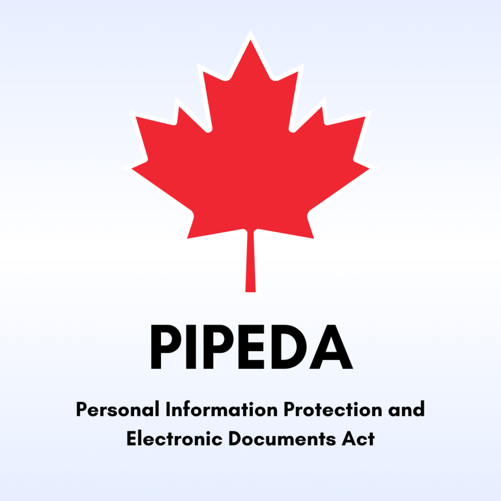 Graphic with a red maple leaf and the text PIPEDA, Personal Information Protection and Electronic Documents Act, representing Canadian data destruction standards and privacy compliance.